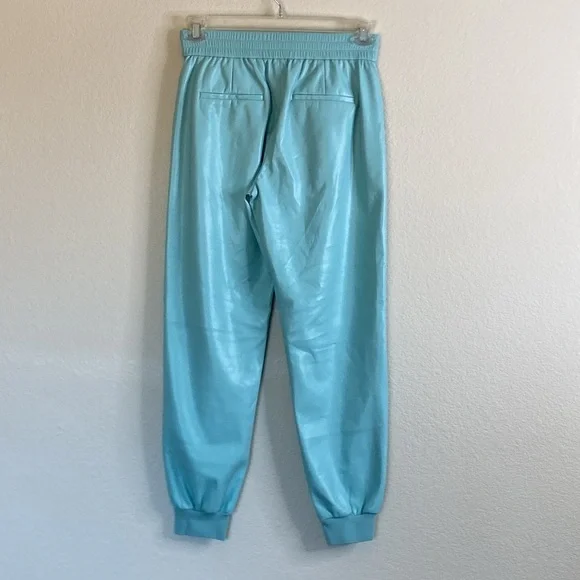 Alice + Olivia Pete aqua faux leather jogger pants size small in color breeze - Picture 7 of 7